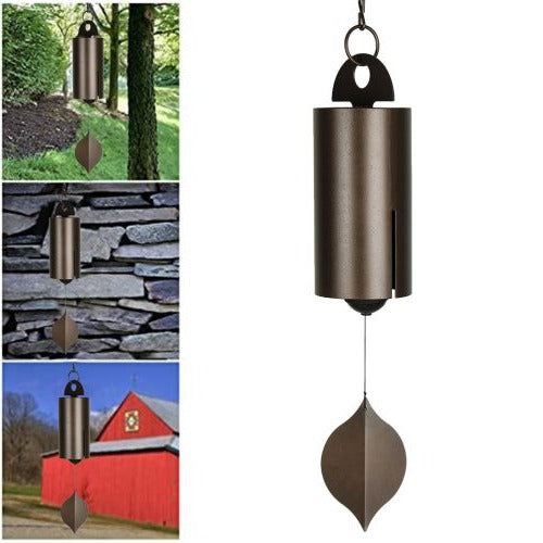 Wind Activated Steel Bell with Dual Resonance Chamber and Ash Wood Clapper