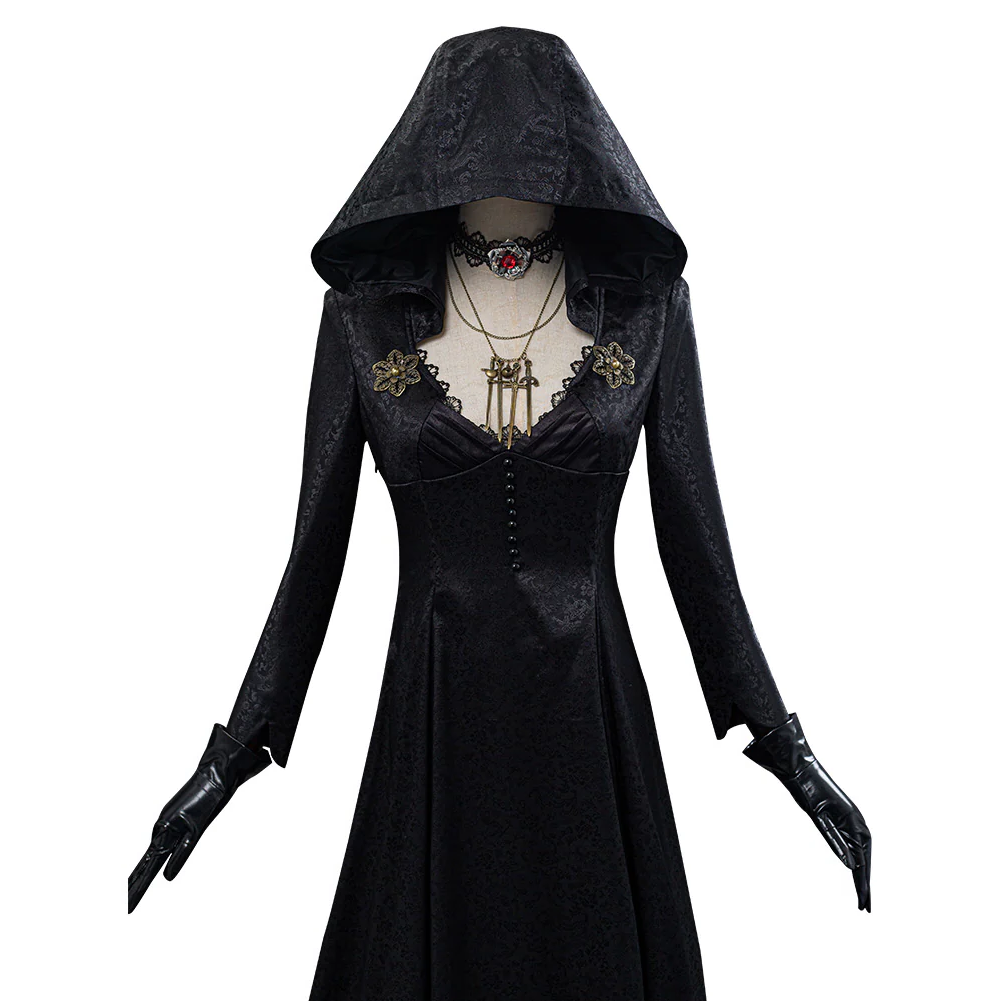 Vampire Lady Cosplay Costume with Jacquard Coat and Dress, Tattoo Stickers