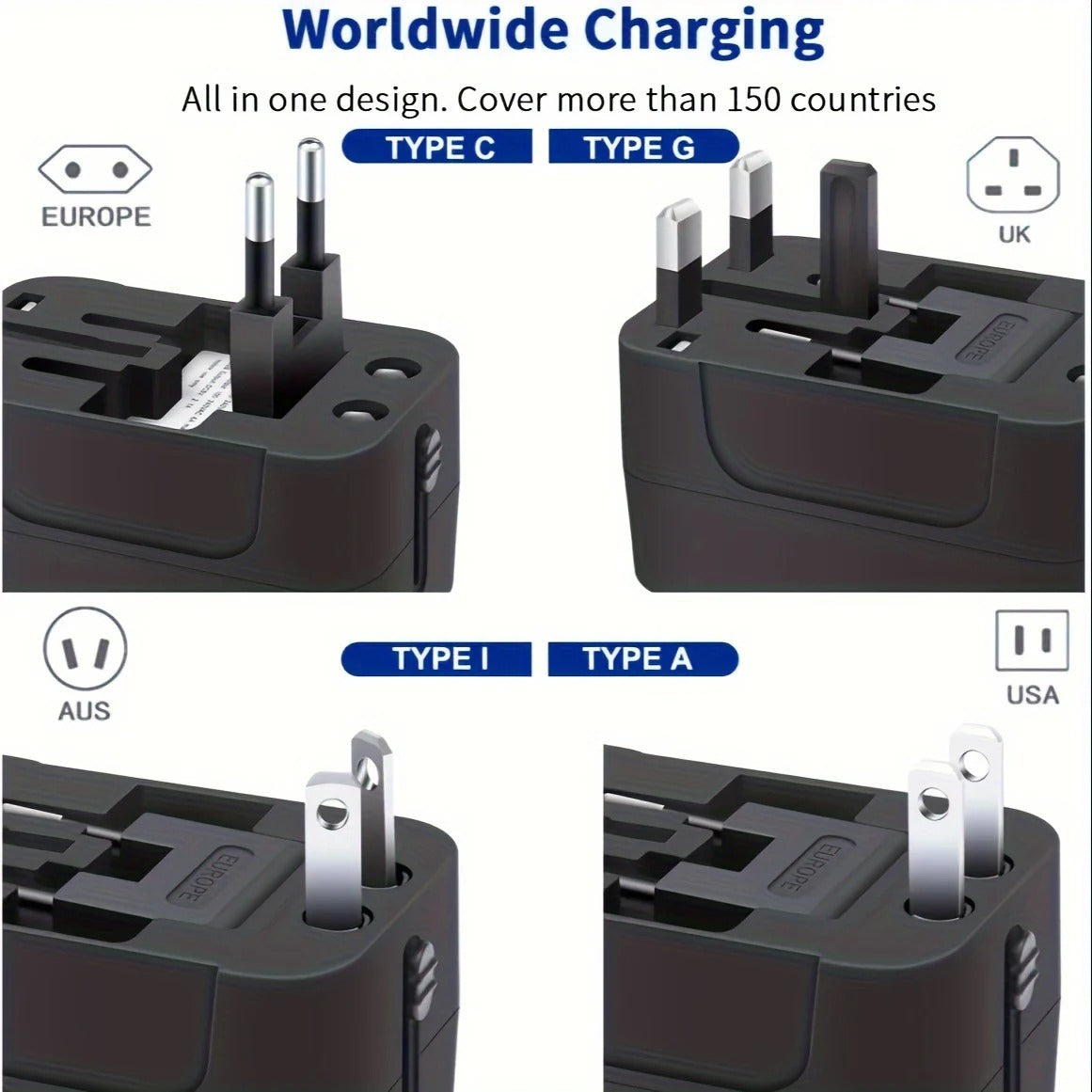 Travel Adapter with Dual USB Ports and Dual Voltage for International Use