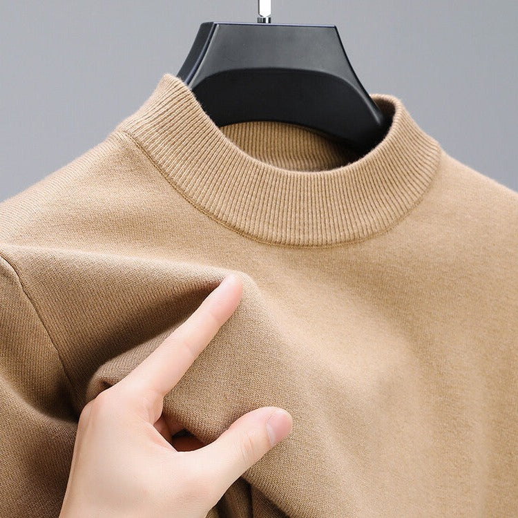 Mens Crew Neck Pullover Sweater with Ribbed Hem and Long Sleeves