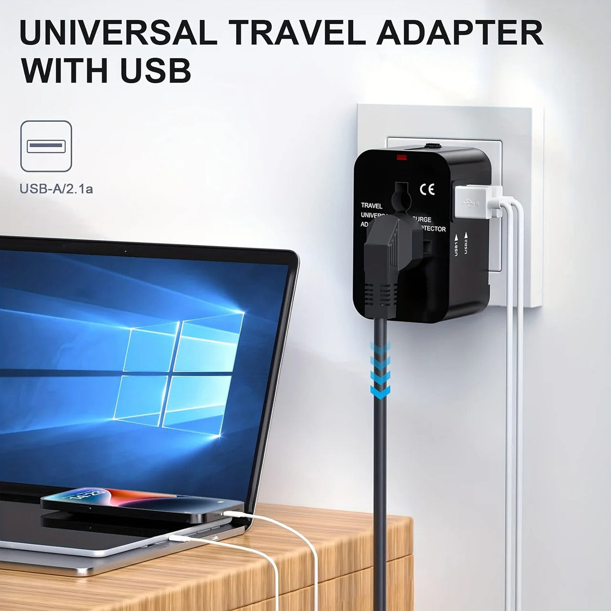 Travel Adapter with Dual USB Ports and Dual Voltage for International Use