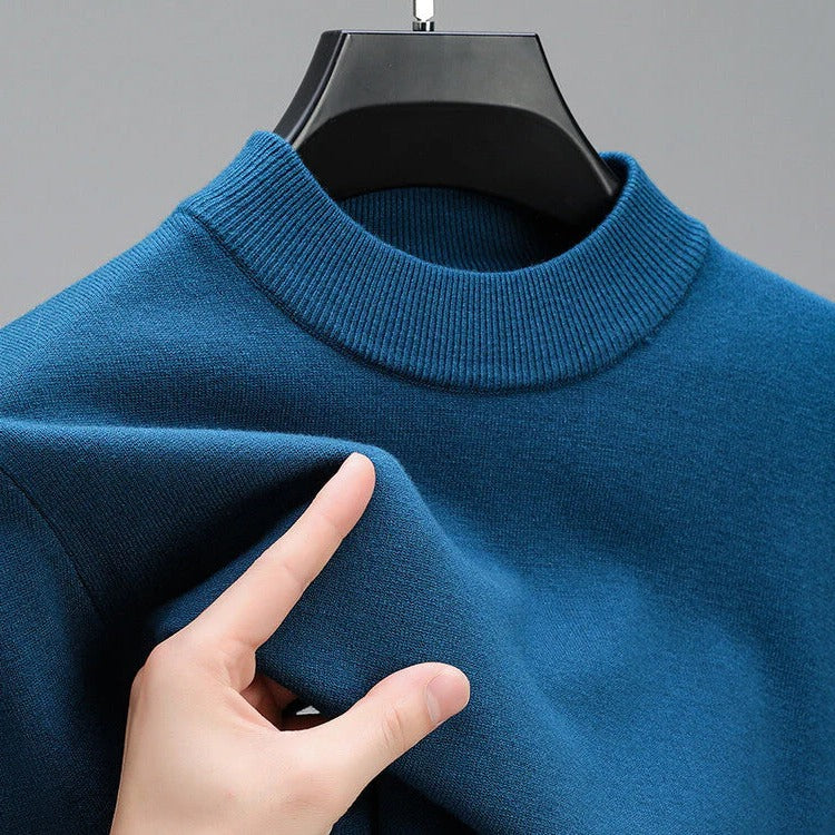 Mens Crew Neck Pullover Sweater with Ribbed Hem and Long Sleeves