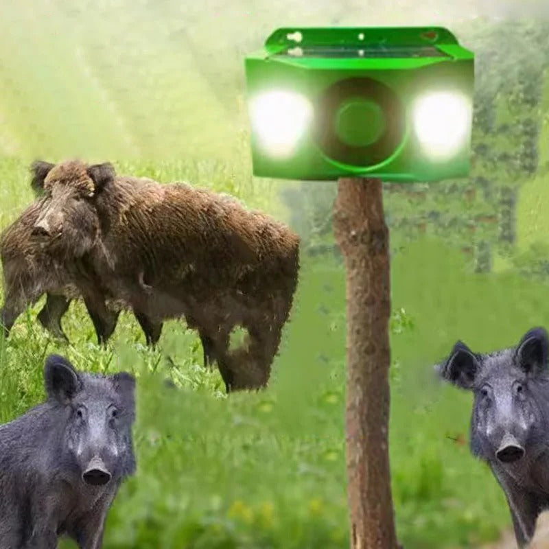 Solar Motion Activated Animal Deterrent with Dual Spotlights and Alarm