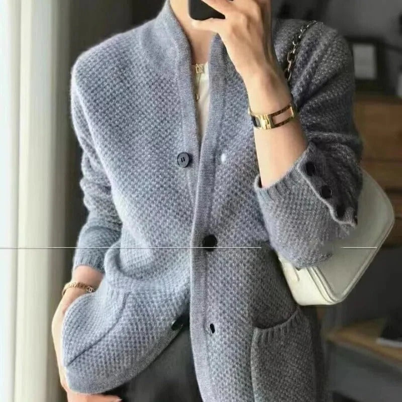 Knit Sweater Jacket with Full Front Closure and Side Pockets for Winter