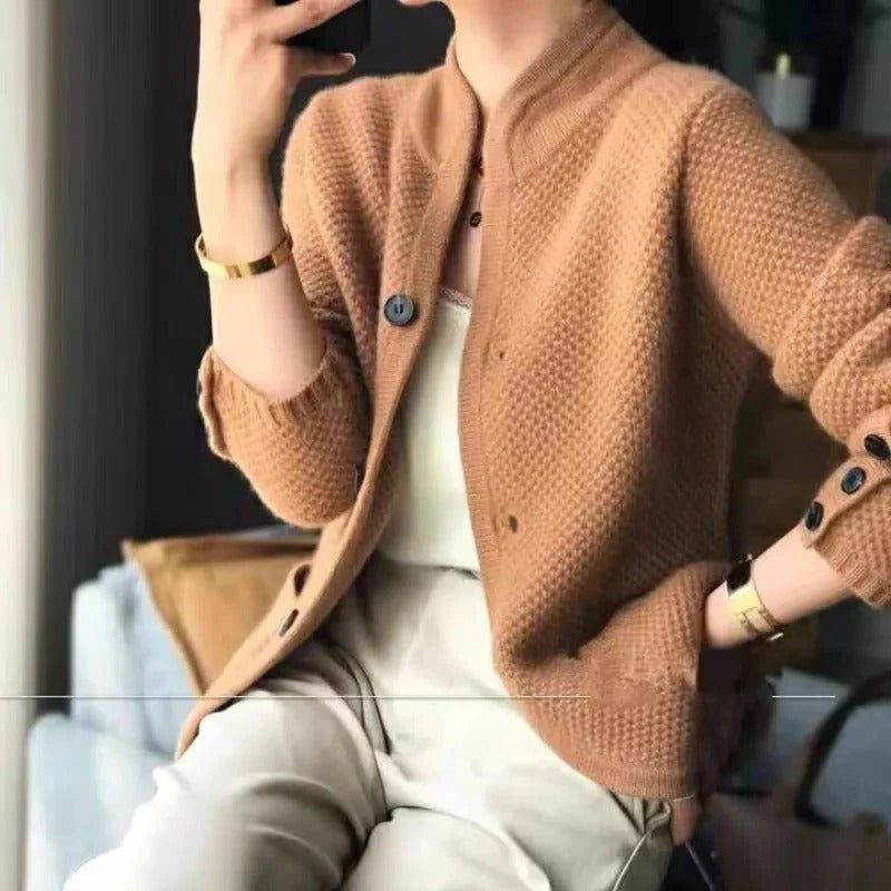 Knit Sweater Jacket with Full Front Closure and Side Pockets for Winter