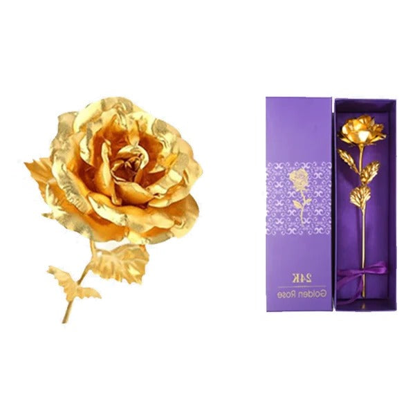 Preserved Real Rose with 24K Gold Plating and Gift Box, 11-12 Inches