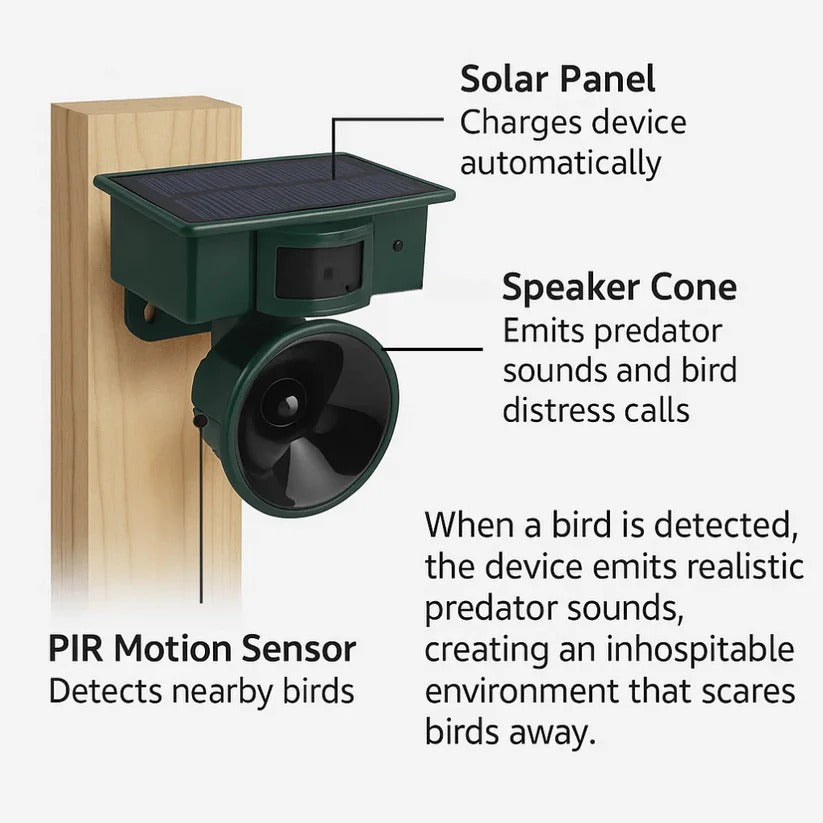 Solar Motion Sensor Bird Repeller with Infrared Detection and Adjustable Sound