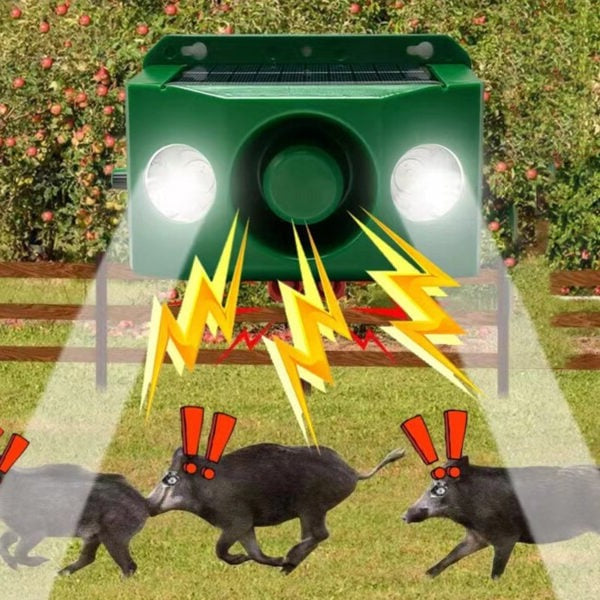 Solar Motion Activated Animal Deterrent with Dual Spotlights and Alarm