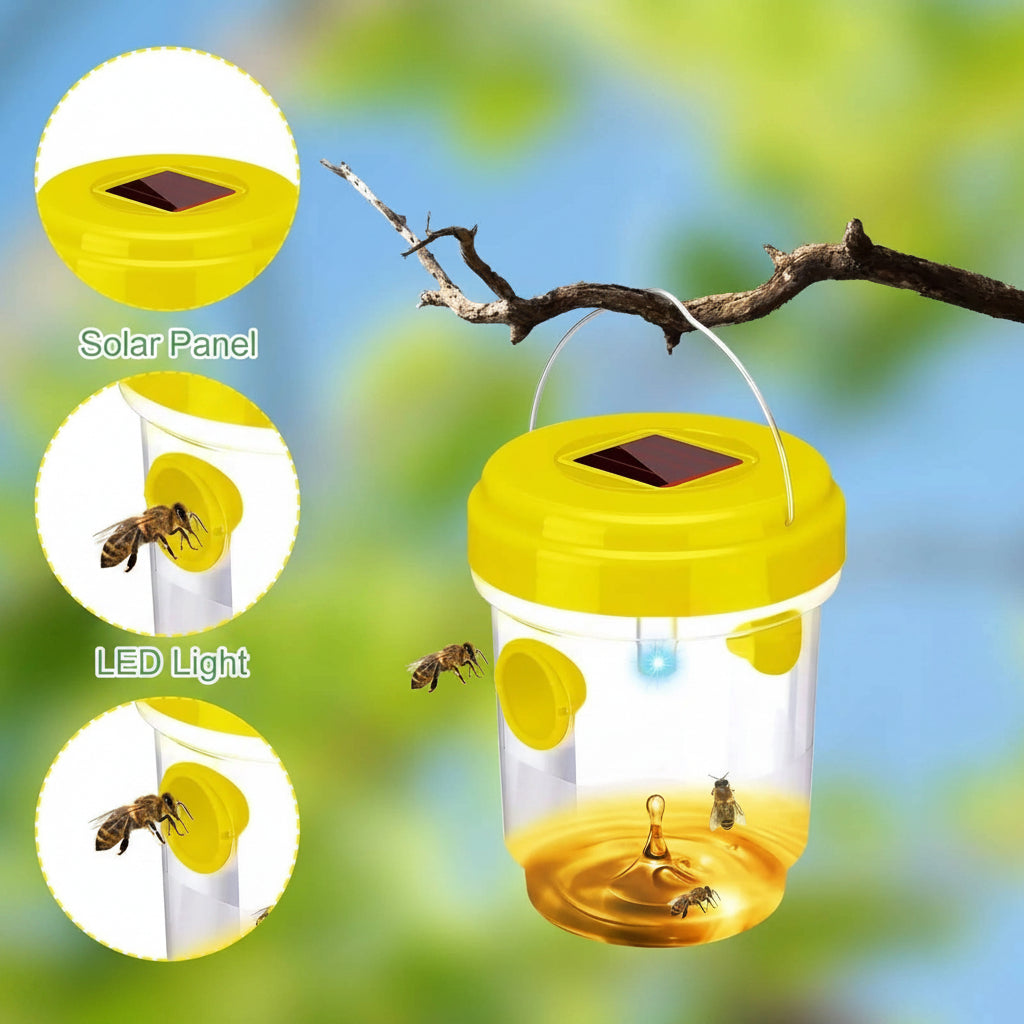 Solar Wasp and Bee Trap with UV Light and Dual Entry Tunnels, 6-Pack