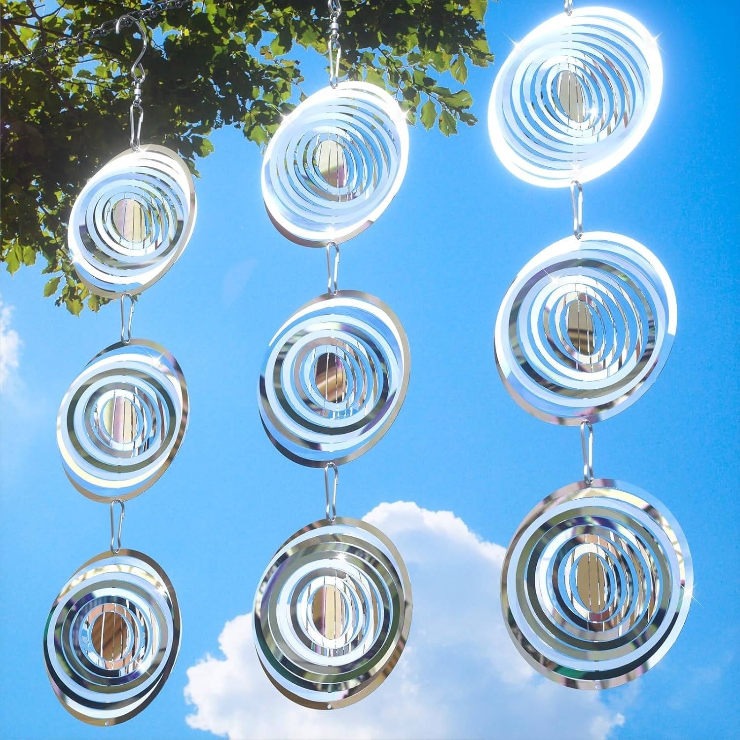 Spinning Reflective Bird Deterrent with Stainless Steel Mirror and Swivel Hook