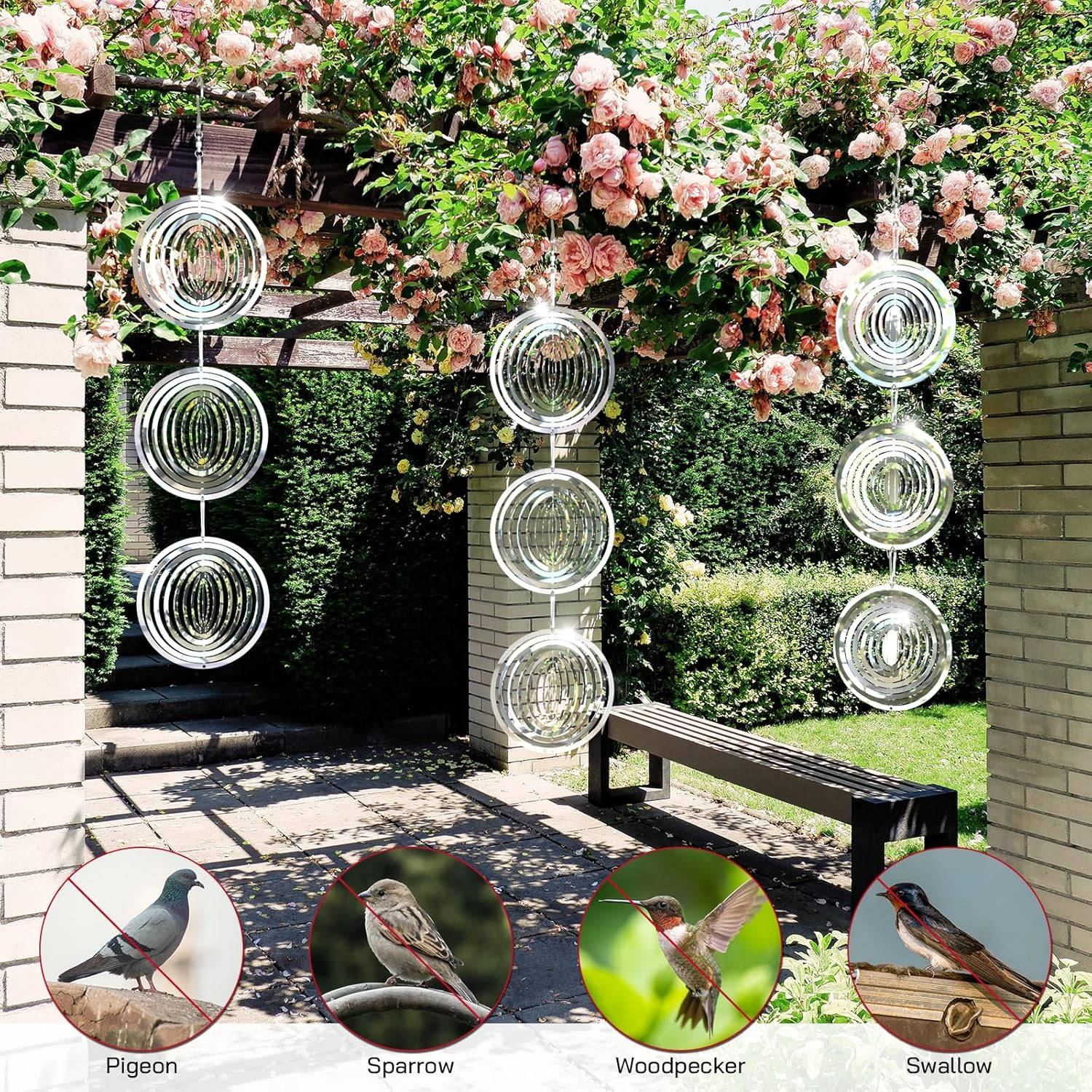Spinning Reflective Bird Deterrent with Stainless Steel Mirror and Swivel Hook