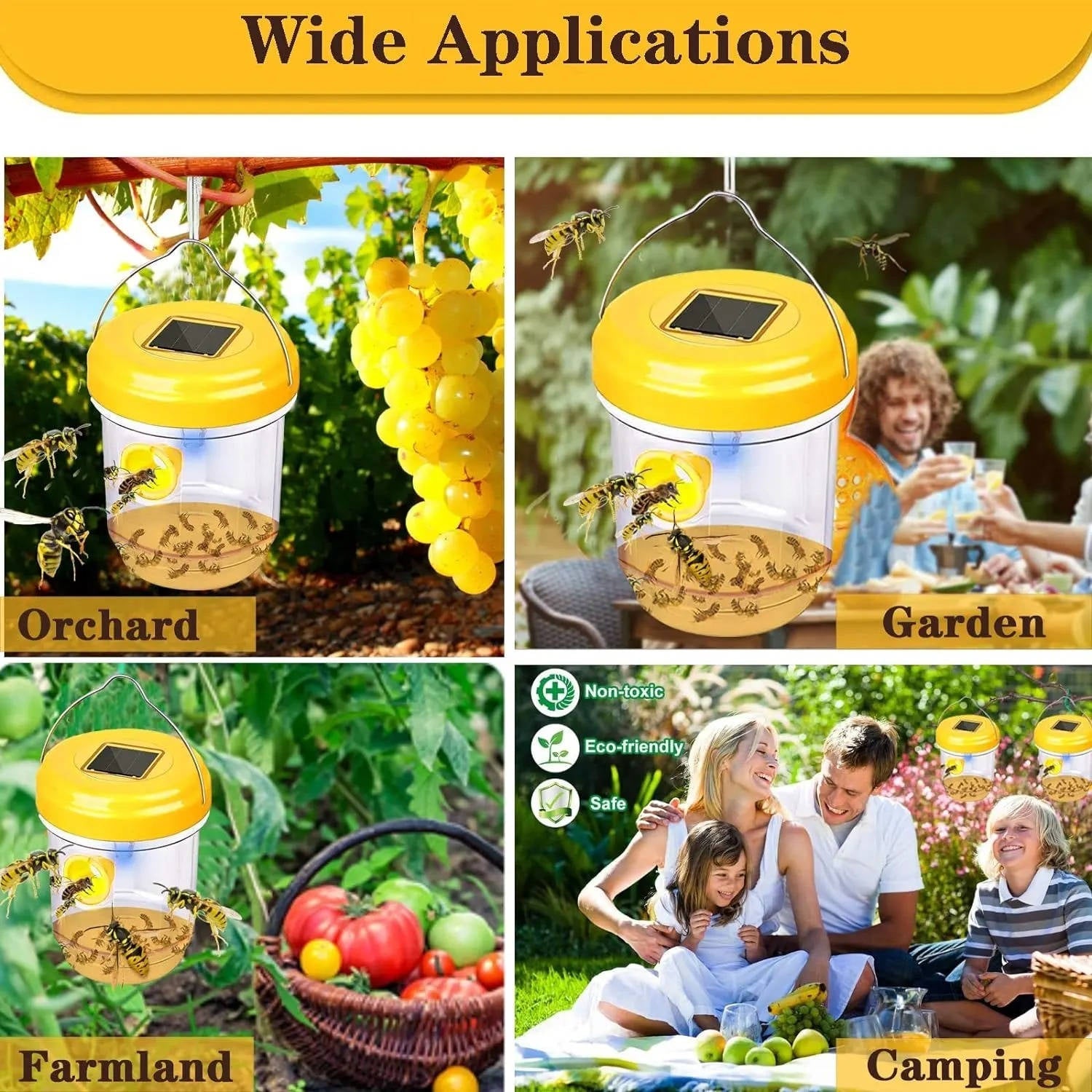 Solar Wasp and Bee Trap with UV Light and Dual Entry Tunnels, 6-Pack