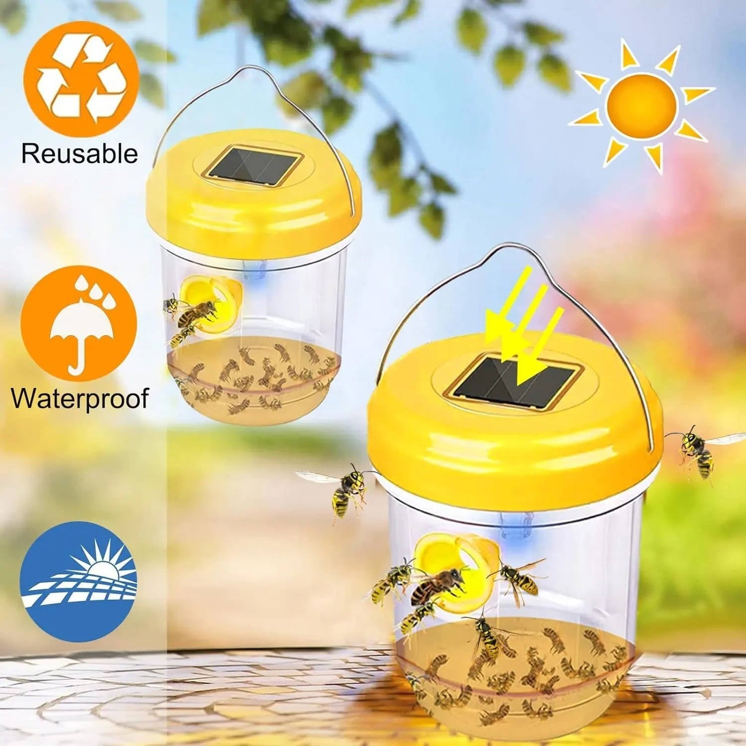 Solar Wasp and Bee Trap with UV Light and Dual Entry Tunnels, 6-Pack