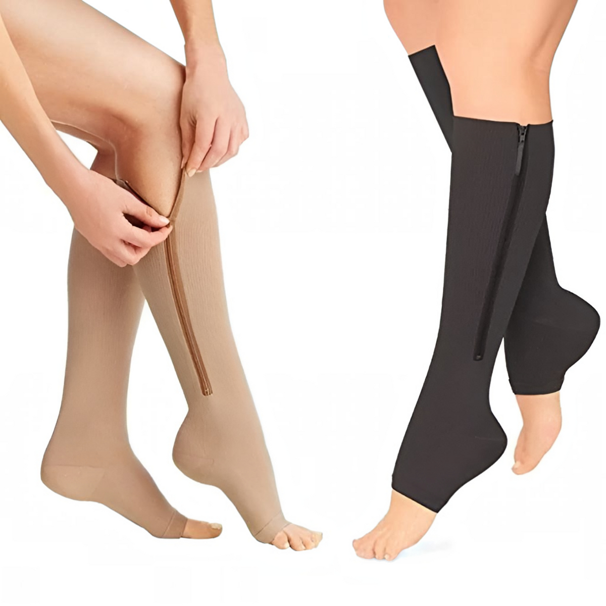 Compression Socks with Side Zipper and Open Toe, 20-30 mmHg Graduated Pressure