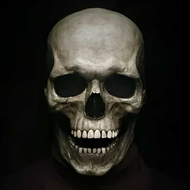 Full Head Skull Mask with Movable Jaw and Realistic Bone Texture