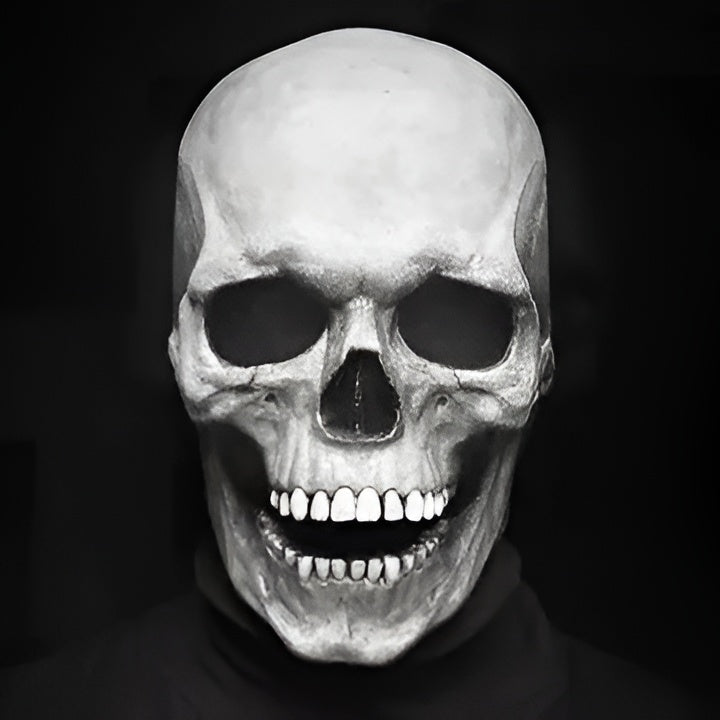 Full Head Skull Mask with Movable Jaw and Realistic Bone Texture
