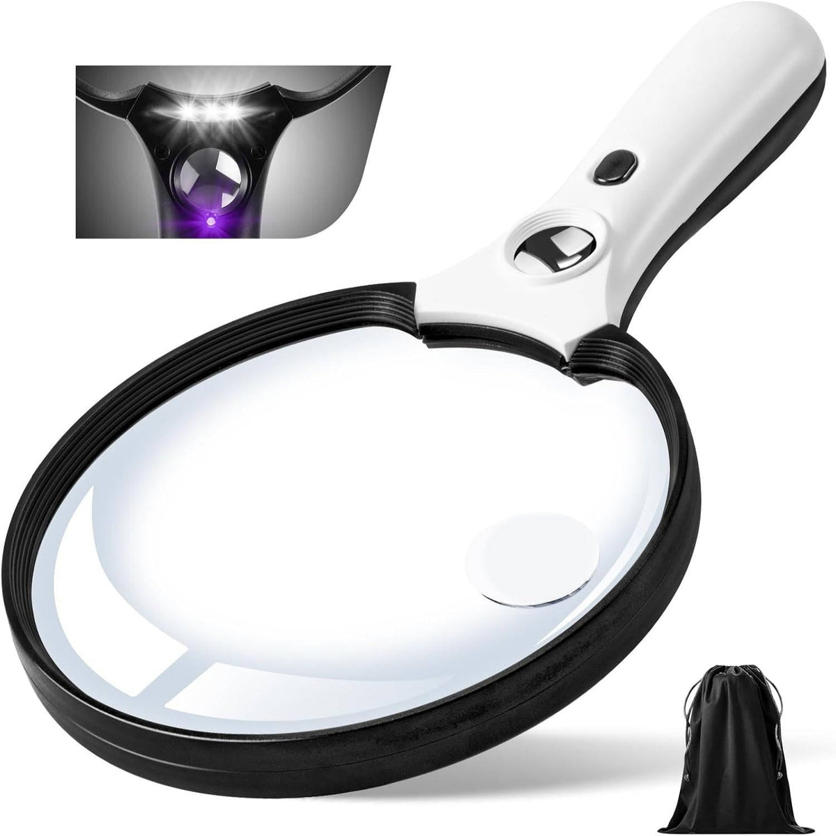 Magnifying Glass with LED Light and Triple Magnification, UV Authentication