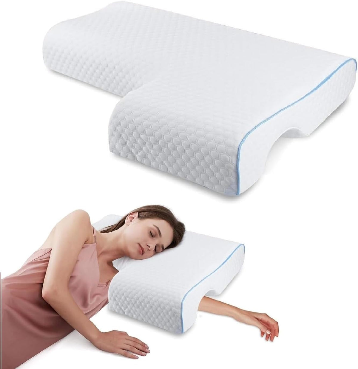 Arm Tunnel Pillow for Couples with Memory Foam and Breathable Knit Cover
