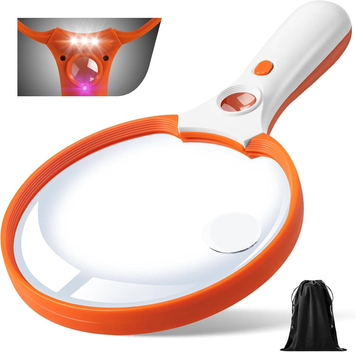 Magnifying Glass with LED Light and Triple Magnification, UV Authentication