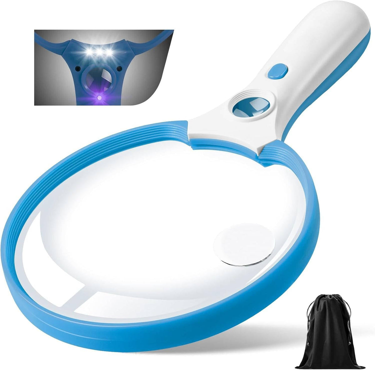 Magnifying Glass with LED Light and Triple Magnification, UV Authentication