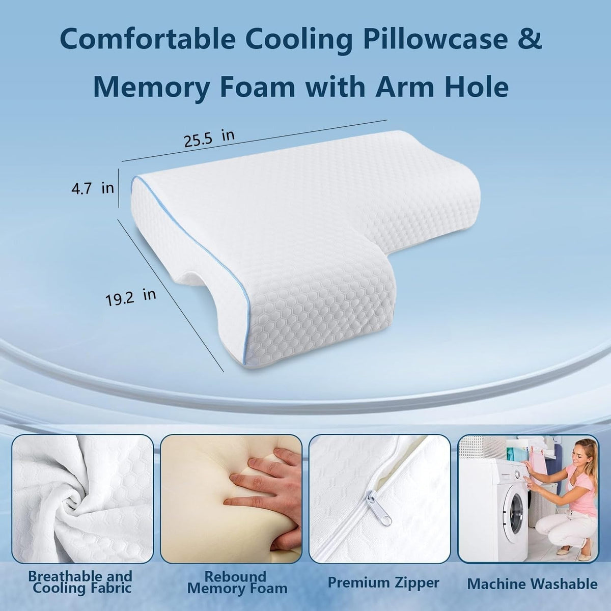 Arm Tunnel Pillow for Couples with Memory Foam and Breathable Knit Cover
