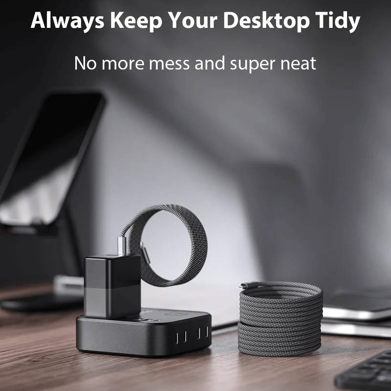 Self-Coiling Magnetic Charging Cable with Braided Fabric and Dual Port Tips