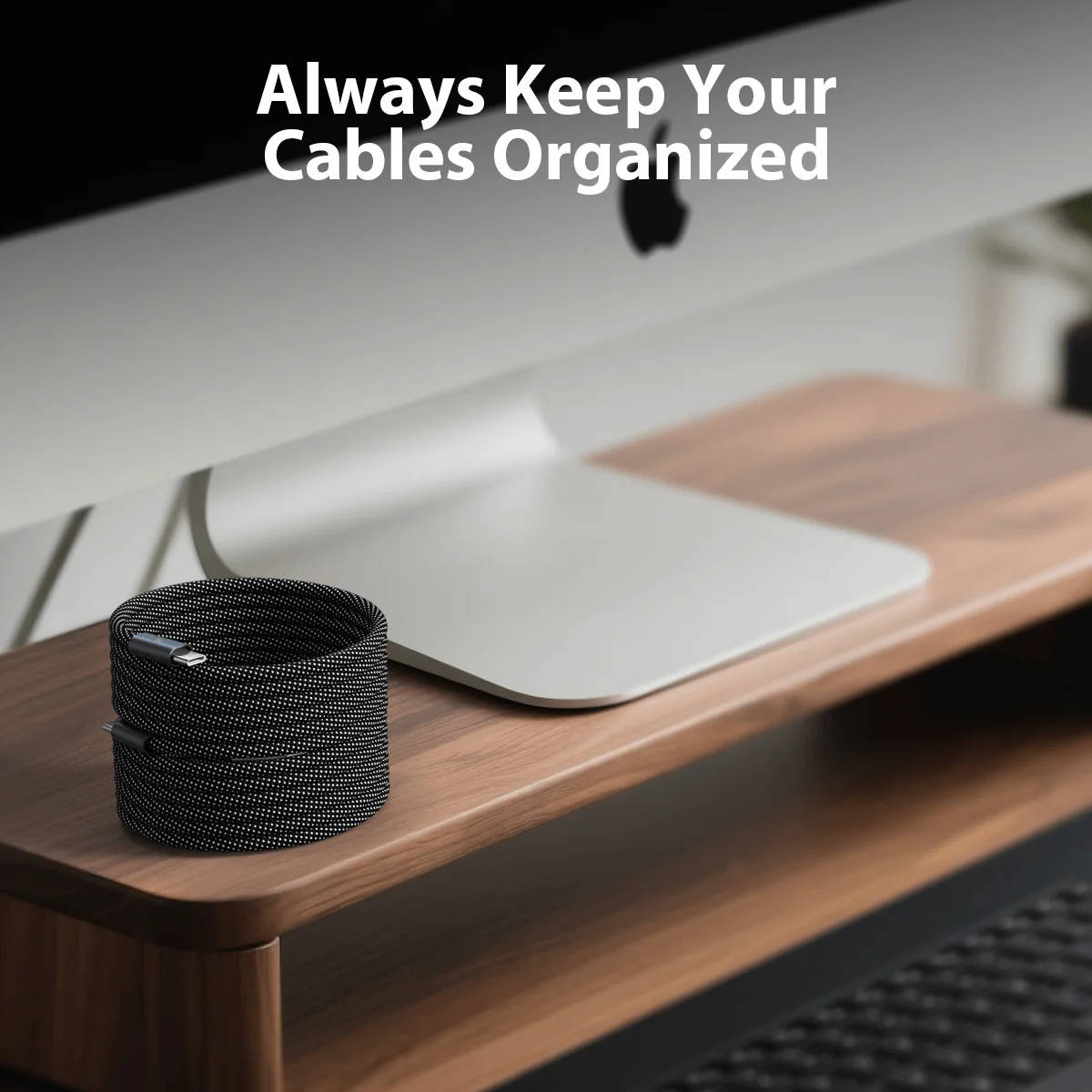 Self-Coiling Magnetic Charging Cable with Braided Fabric and Dual Port Tips