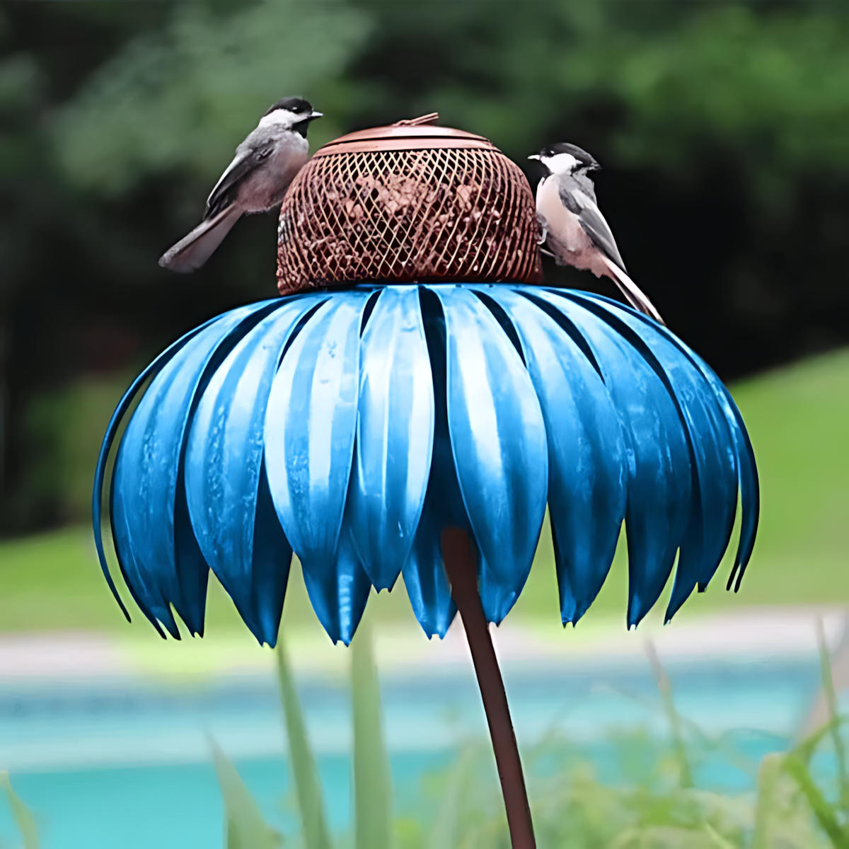 Metal Bird Feeder with Open Dish Design and Lift Top Refill
