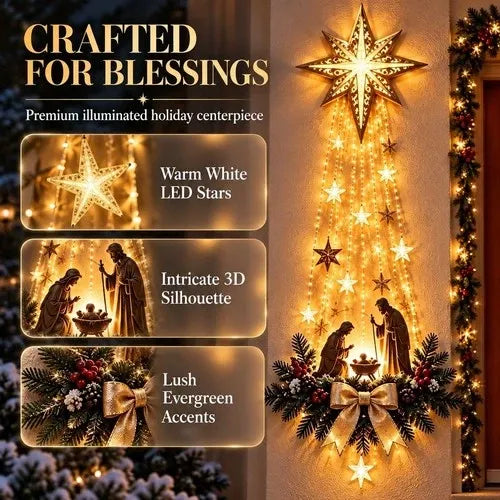Nativity Scene Wall Ornament with Warm White LED Lights and Star Cutout