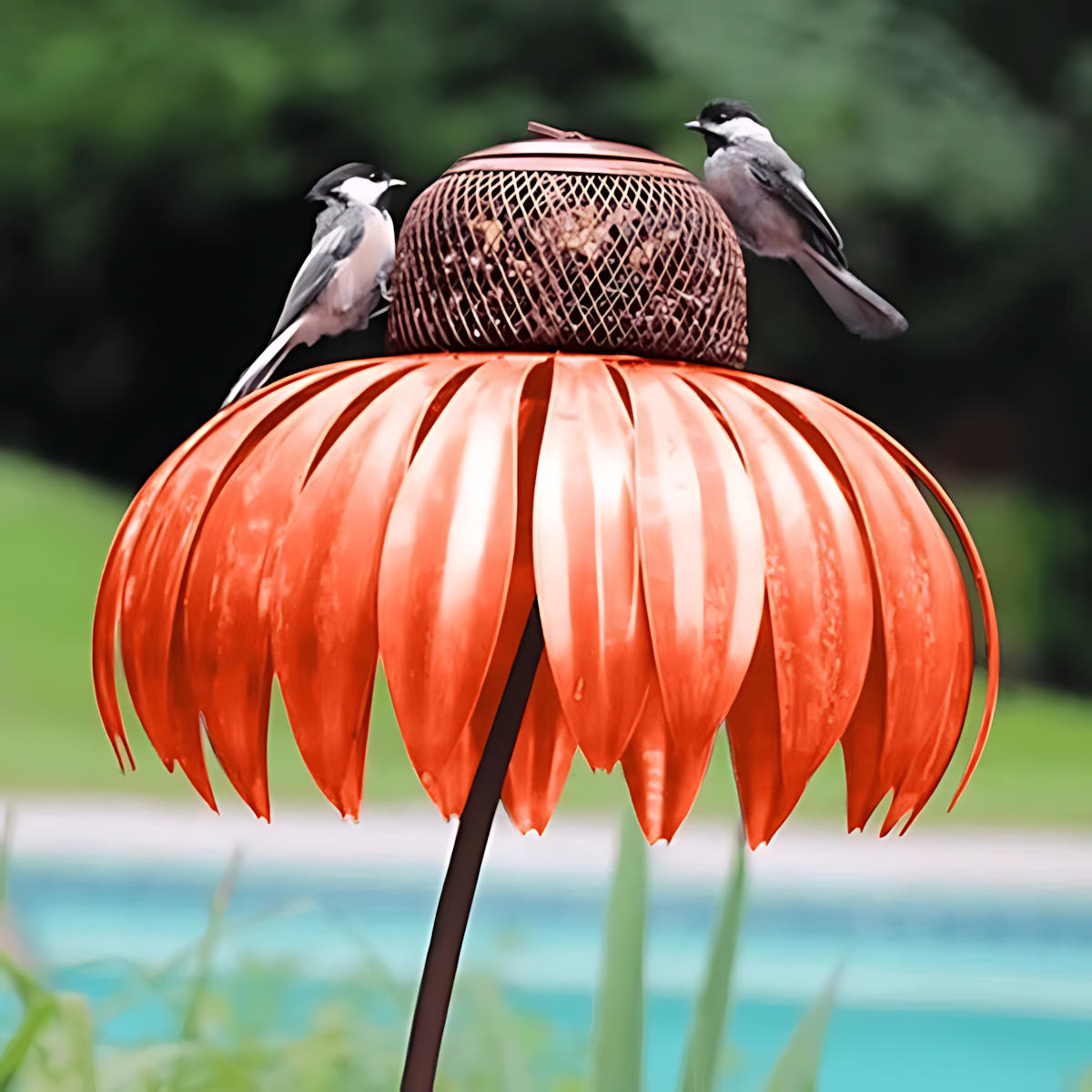 Metal Bird Feeder with Open Dish Design and Lift Top Refill