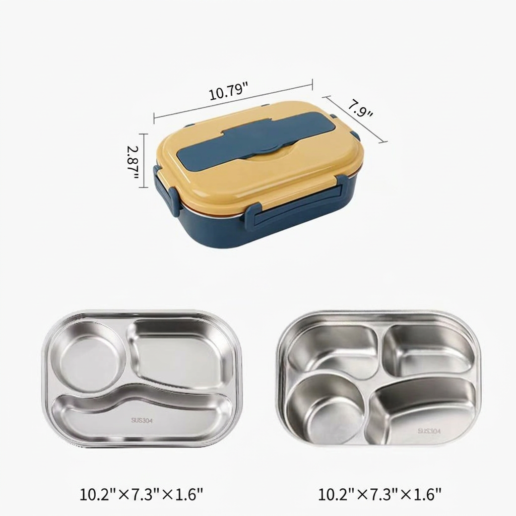 Insulated Lunch Container with Stainless Steel Interior and Four Point Snap Closure