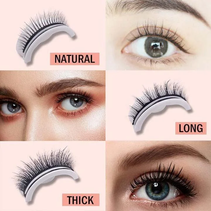 Self-Adhesive Eyelashes with Replacement Strips, Reusable Synthetic Fiber