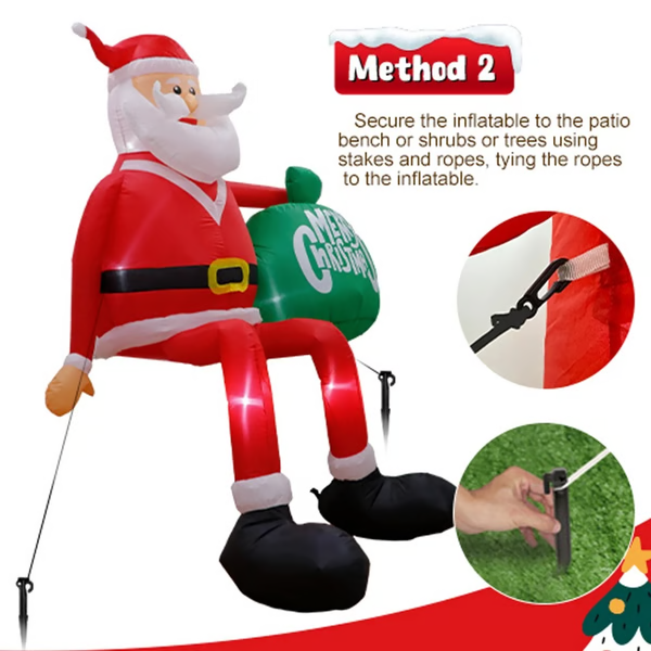 8 Foot Climbing Santa Inflatable with Built-In LED Lights and Ground Stakes