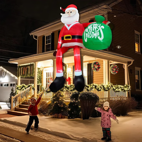 8 Foot Climbing Santa Inflatable with Built-In LED Lights and Ground Stakes