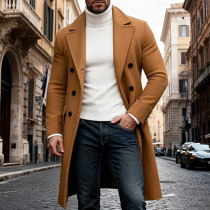 Double Breasted Overcoat with Front Pockets and Tailored Fit