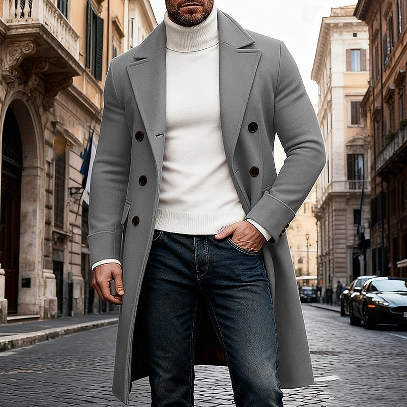 Double Breasted Overcoat with Front Pockets and Tailored Fit