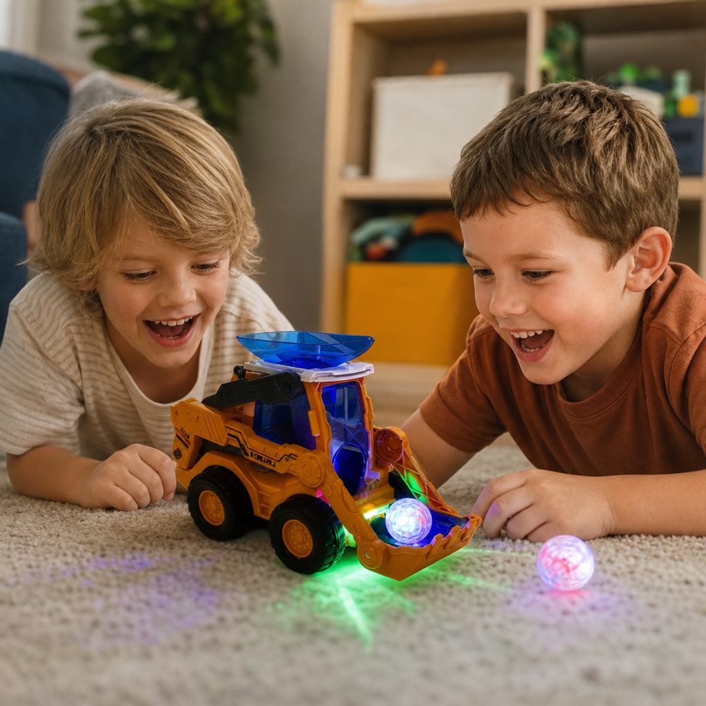 Light Up Bulldozer with Ball Launcher and Rolling Wheels for Kids