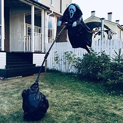 Wind-Activated Scarecrow with Screaming Ghost Mask and Skeletal Hands for Halloween Yard Display