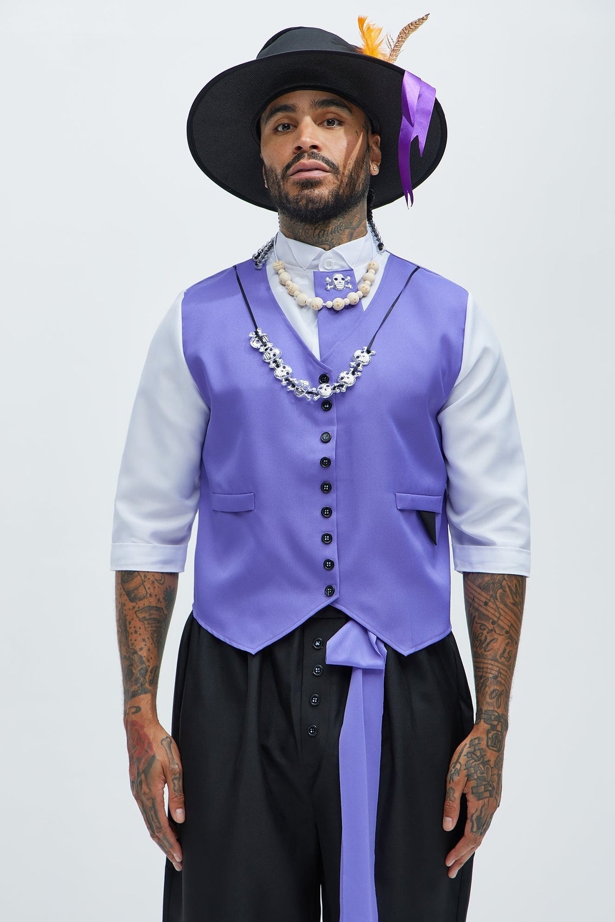 Mens Ceremonial Costume with Purple Velvet Coat and Black Top Hat