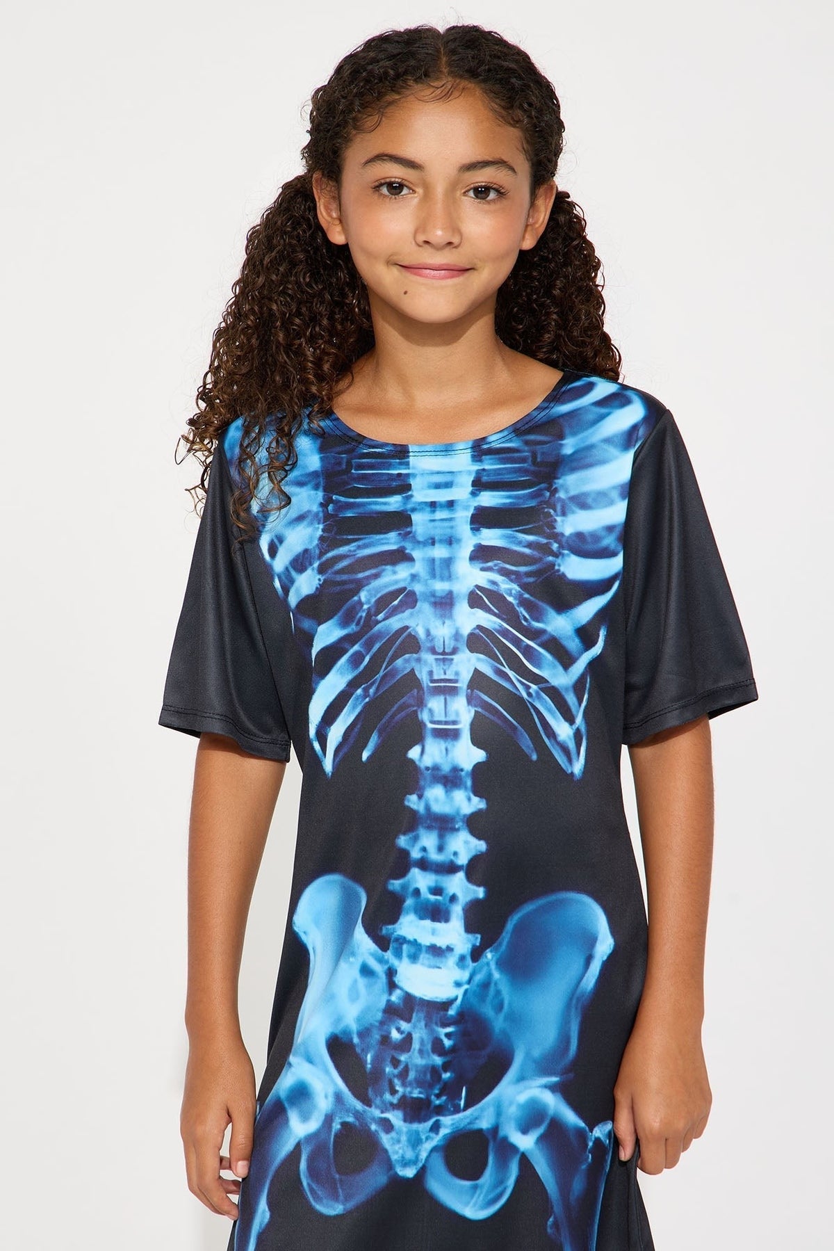 Skeleton Bone Print Dress for Kids with Crew Neck and Short Sleeves