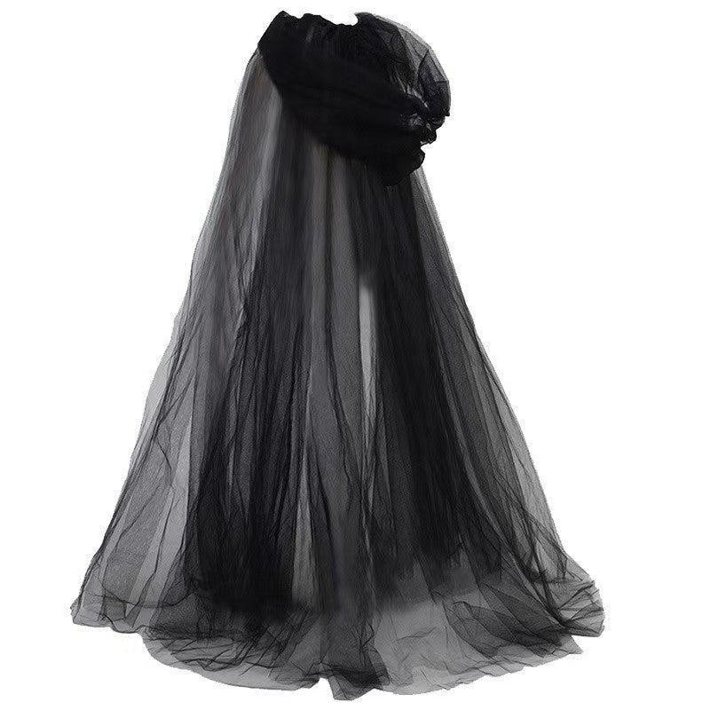 Mesh Tulle Hooded Cloak with Double Layer Hood and Neck Ties for Costumes All Vera Mart