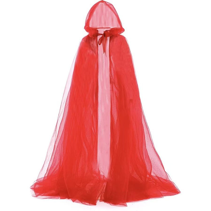 Mesh Tulle Hooded Cloak with Double Layer Hood and Neck Ties for Costumes All Vera Mart