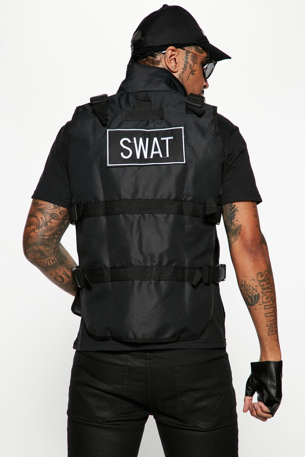 Four Piece Tactical Costume Set with Vest and Cap, Fingerless Gloves
