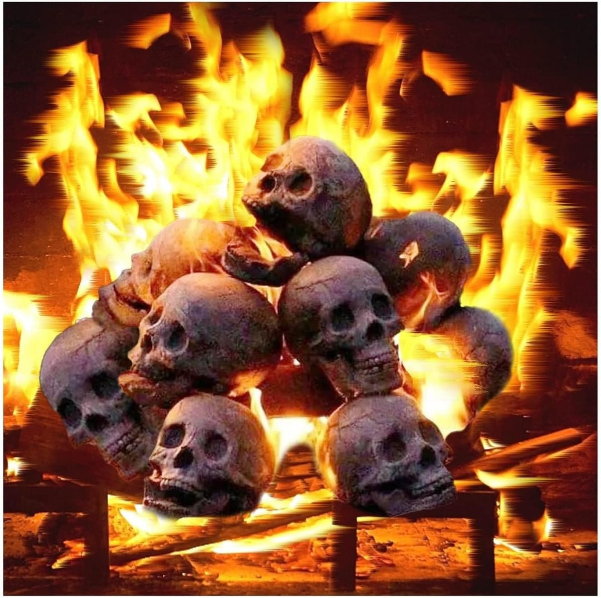 Ceramic Skull Fire Pit Log with Hollow Eye Openings for Halloween Displays