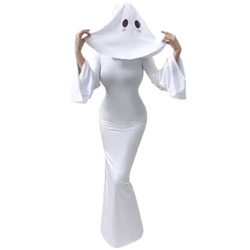 White Ghost Bride Dress with Molded Face Mask and Fitted Silhouette All Vera Mart