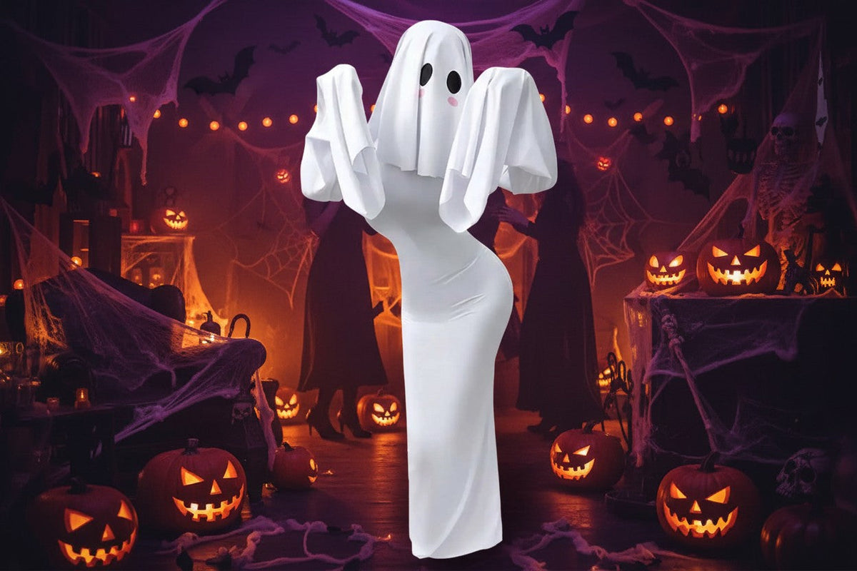 White Ghost Bride Dress with Molded Face Mask and Fitted Silhouette All Vera Mart