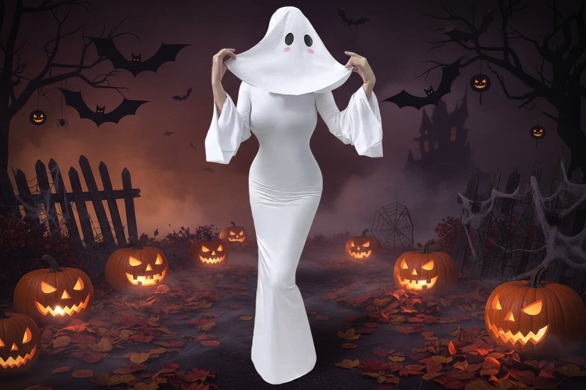 White Ghost Bride Dress with Molded Face Mask and Fitted Silhouette All Vera Mart