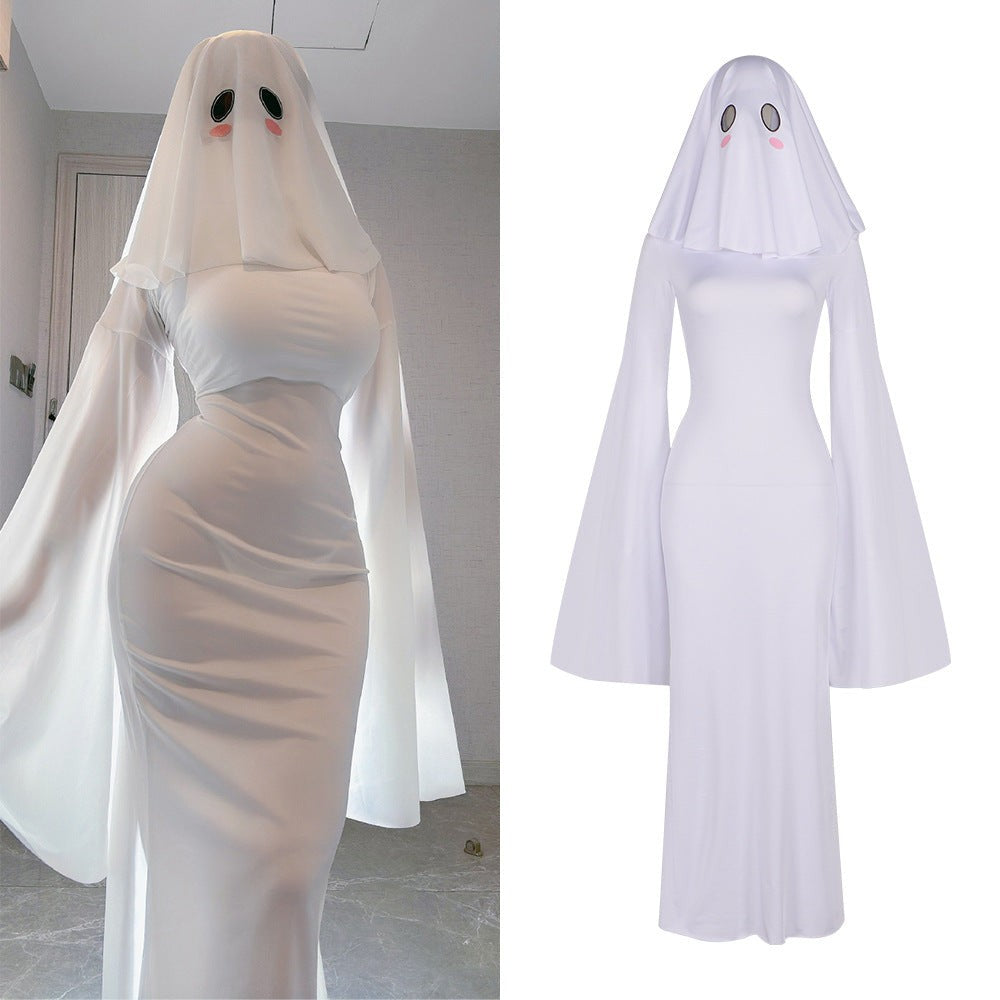White Ghost Bride Dress with Molded Face Mask and Fitted Silhouette All Vera Mart