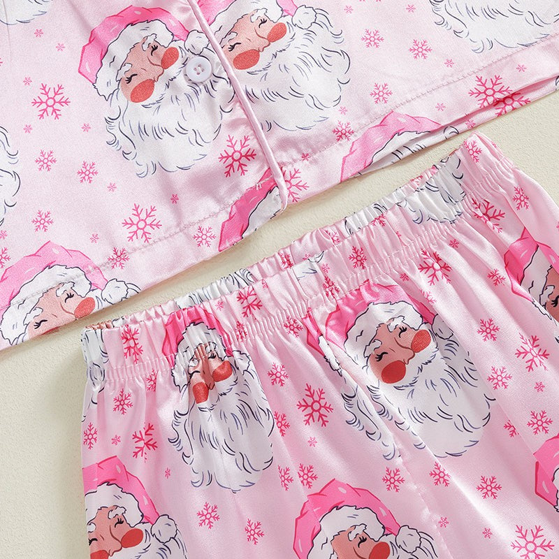 Festive Toddler Pajama Set with Fur Trim, Santa and Snowflake Prints