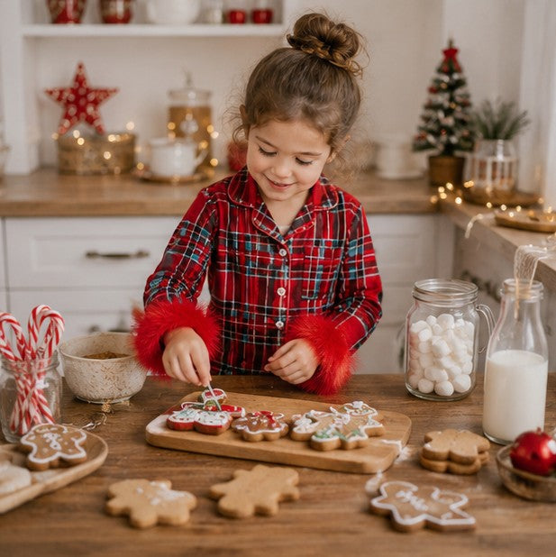 Festive Toddler Pajama Set with Fur Trim, Santa and Snowflake Prints